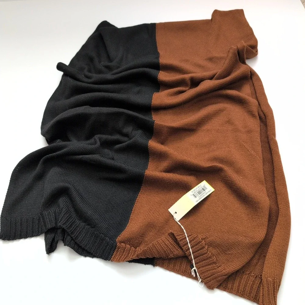 NWT Summersalt 2-Tone Scarf Black‎ Brown Knit Color Block OS Neutral Minimalist